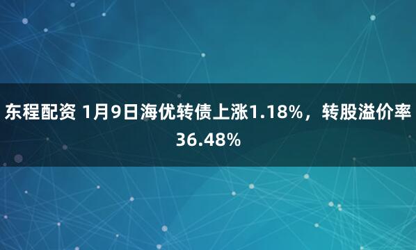 东程配资 1月9日海优转债上涨1.18%，转股溢价率36.48%
