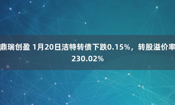 鼎瑞创盈 1月20日洁特转债下跌0.15%，转股溢价率230.02%